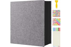 Boic Album Fotografico Autoadesivo 40 Pagina Nera Album Foto, Lino Fai Da Te Fotos 10X15 Memories Scrapbook, Regalo Compleanno Regali Anniversario di Matrimonio (Grigio)