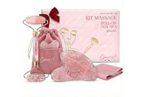 Kit Gua Sha Visage et Corps & Roller | Pierre De Quartz Rose | Massage Anti Ride & Drainage Lymphatique | Lifting Double Menton | Guasha Maderotherapie | Affiner Face Shaper [OanovA]