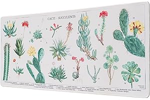 KOKONOTE Grupo Erik Botanical Cacti XXL Mouse Mat - Desk Pad - 31.5" x 13.78" Non-Slip Rubber Base Gaming Mouse Pad and Keyboard Mat - Cute Gifts
