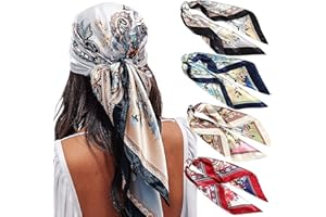 WELROG 4 Pack Pañuelos Cabeza Mujer - 90 * 90 cm Bandanas Grandes Pañuelos Cuadrados como seda Bufanda de pelo Mancha Diadema para Niñas