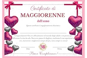 DOLPLP! Certificato di Maggiorenne dell'anno, Idea Regalo Originale Compleanno 18 Anni, Biglietto Auguri Compleanno Ragazza di 18 Anni, Attestato Diploma Personalizzato, Include A4 Busta con Glitter Rosa