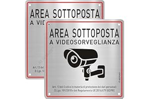 AERHIMIY Cartello Area Videosorvegliata Alluminio Spazzolato 15x15 cm, Cartello Videosorveglianza Adesivo Cartello Area Videosorvegliata a Norma GDPR, Protezione UV, Impermeabile, Antiruggine, Con fori
