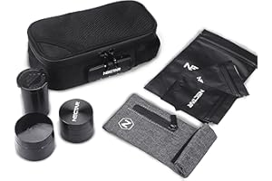 NECTAR Sac Anti Odeur Accessoires | Étui Verrouillable - Doublure Odeur Charbon Actif | avec broyeur en Aluminium, Pot de Stockage UV, Sacs en Mylar, conteneur de Stockage et Pochette à Vape