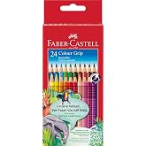 FABER-CASTELL Colour Grip Pencil Case, 24 Break-Resistant Pencils | Water Washable Colored Pencils for Kids and Adults with V