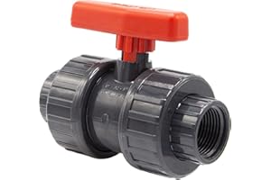 BAUMAXXE PVC-Kugelhahn mit Innengewinde I 1" x 1" I Verschraubung für Verbindungsstücke mit AG I Absperrhahn 2-Wege I PVC-Rohrverbinder I Kugelschieber für Pool- und Teichbau I bm029