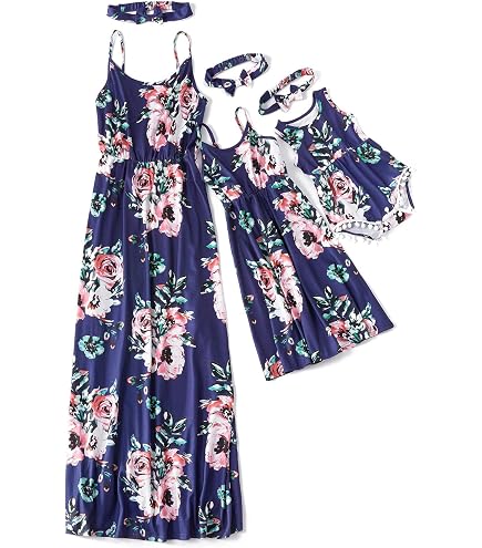 Robes Mère Fille Assorties TSQFE - Maxi Volants Dos Nu Manches Courtes - Plage Été Cadeau Famille