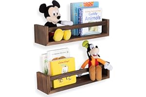 Wallniture Utah Wall Mount Kids Bookshelf Nursery Decor Floating Wall Shelf Photo Display Multiuse Toy Storage Organizer Burnt Wash Brown Set of 2