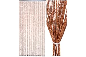 Ezcasch 90x195cm Bamboo Beaded Door Curtain - 52 Strands Brown Bead Curtain for Doorway- Retro Handmade Natural Wood Curtain Fly Screens for Doors