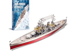 Piececool 3D Metal Puzzle Nave da Battaglia Prince of Wales Modellino, Modello Navi da Guerra 3D Puzzle Metallo per Acciaio Inossidabile, Ripristina, Regalo, Modellismo da Costruire Adulti, 282 Pezzi