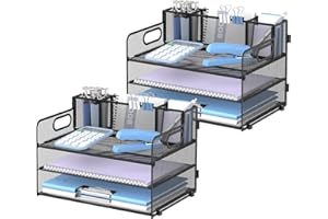 SUPTIDY Schreibtisch-Organizer mit 3 Etagen, mit Griff und 3 Stifthaltern, Netz-Papier-/Akten-Organizer für den Schreibtisch, Papier-Briefablage für Bürobedarf, 2-Sätze