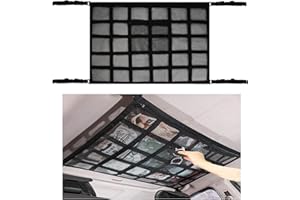 ELITECRAN Filet de Rangement pour Toit Voiture, 90cmx65cm Universel Maille Sac Poche pour Plafond Voiture Intérieur Réglable, Organisateur Bagage Filet pour Voiture SUV Van