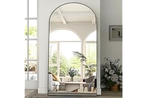 BEAUTYPEAK Grand Miroir Pleine Longueur Arqué 218 x 102 cm, sur Pied Bombé Suspendu ou Appuyé Contre le Mur, avec Support pour Chambre à Coucher, Salon ou Dressing, Noir