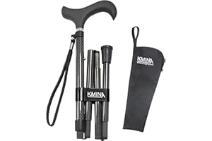 KMINA PRO - Folding Walking Sticks for Men, Carbon Fibre Walking Stick, Foldable Walking Sticks for Women Disabled, Folding Walking Sticks for Ladies, Lightweight Walking Cane, Black Walking Stick