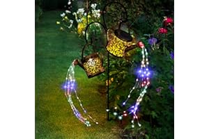 KERNOWO Solar Watering Can Light, 2 Pack Garden Ornaments Outdoor Decorations Watering Can Solar Lights IP65 Waterproof Metal Pathway Lighting with String Lights & Shepherd Hook