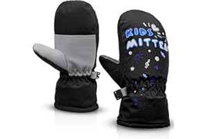 JASUEN Skihandschuhe Kinder- Wasserdicht Handschuhe Thermo Atmungsaktiv Fäustlinge Mit Gummiband für Jungen/Mädchen, Winterhandschuhe für Snowboard Skifahren