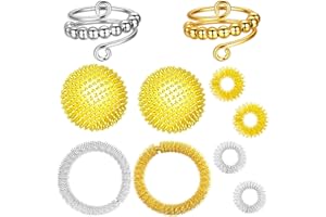 ElevaPulse 10 Stück Skills Set, 2 Verstellbare Anti Stress Ring, 4 Akupressur Ring, 2 Massage Armbände, 2 Golden Massageball, Skills Panikattacken, Skills Borderline, Für Massage Und Stressabbau