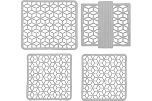 LAPAP | Tappetini per Lavello in PVC, Fantasia Genziana, Set di 4 PZ: 1 Scolapiatti + 2 Tappeto Lavello + 1 Parabordo, qualità e Design Made in Italy, Facile da Lavare, più Igienico, Colore Grigio