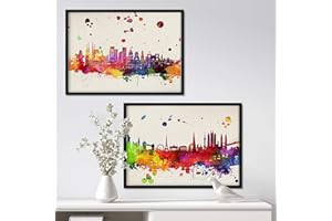 Nacnic - Set 2 Láminas Acuarela Monumentos España y el Mundo - Posters Decorativos Skyline - Impresión Arte Mural con Explosion Color - Decoración Hogar