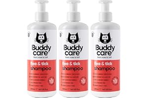 Buddycare Flea & Tick Cat Shampoo - 500ml x3 - Eliminates Fleas, Ticks & Mites - Deep Cleansing Shampoo for Cats, Tea Tree & Eucalyptus Flea Shampoo for Cats