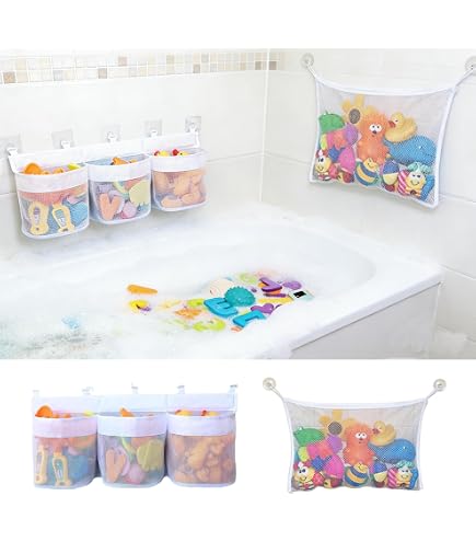 Filet De Rangement Pour Jouets De Bain - 4 Crochets, Double Compartiment, Maille Respirante