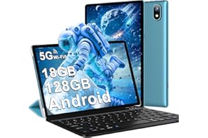 DMOAO Tablet 10 Pulgadas Android 14 con 5G Wi-Fi 6, FHD Tablet con 18 GB RAM + 128 GB ROM (Ampliable a 1TB), Widevine L1, 8 Cores, BT 5.0, 6000mAh, USB-C, Teclado + Ratón + Funda, Azul Cielo