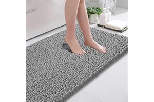 DTXDTech Bathroom Mat 50 x 80 cm, Washable Bath Mat, Chenille 20 * 32inch Toilet Rug, Soft and Absorbent Grey Bath Mat Set for Bathroom, Bedroom, Kitchen (Light Grey)