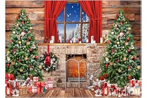 AIIKES 7x5FT Christmas Backdrop Christmas Fireplace Backdrops for Photography Xmas Wood House Windows Christmas Tree Gifts Photo Backdrop Family Holiday Party Decoration Studio Props 12-491