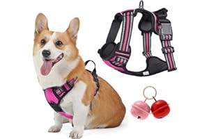 Belababy Dog Vest Harnesses, No Pull Dog Harness Medium Front Clip Dog Harness with Front Back Clips, Reflective Adjustable Soft Padded Dog Puppy Harness with Lovely Bells, Rose