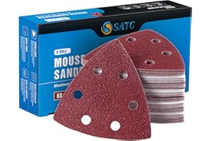 S SATC SATC Delta-Triangle Sanding Sheets 93mm 60 PCS Detail Sander Pads Durable Dust-Free 6-Holes Sander Sandpaper Hook and Loop Triangle Sanding Pads 60/120/180/240/320/400 Grits 93 x 93 x 93mm
