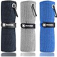 Handy Picks Microfiber Golf Towel (16" X 16") with Carabiner Clip, Waffle Pattern Golf Towel Hook and Loop Fastener - The Convenient Golf Cleaning Towel Black/Grey/Blue