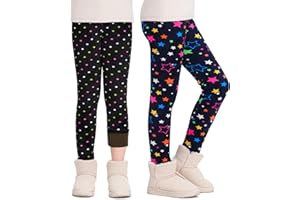KEREDA Girls Fleece Lined Leggings Thermal Leggings Kids Cute Printed Warme Winter Pants Trousers 3-12 Years Pack of 2