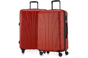Suitline - Set di 2 Trolley rigido, Due valigie di medie dimensioni 66 cm, TSA 4 ruote ABS, Rosso