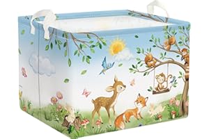 Clastyle Cajas de Almacenaje Cubo Árbol Animales Selva Mono Zorro Ciervo Pradera Flores Aves Cesta para Guardar Ropa Juguetes Libro Rectangular para Habitación Infantil, 36L