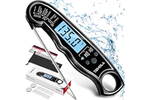 TEMOLA Meat Thermometer, Instant Read Food Thermometer Waterproof Ultra Fast Digital Cooking Thermometer with Large LCD Backlight Calibration for Candy Grill BBQ Baking Water Milk Smoker Oil Liquids (Black)