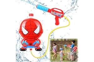 JUNMALLKO Pistolet à Eau avec Sac à Dos, Spiderman Pistolets à Eau pour Enfants avec 1300ML Réservoir, Bretelles Réglables, Portée de 10m, Spiderman Jouet Aquatique de Fête d’été pour la Plage, la Piscine