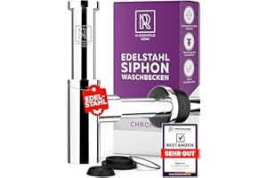 M. ROSENFELD HOME Siphon Waschbecken Edelstahl 60-140mm Höhe, Abflussrohr 330mm Länge, 1 1/4" für Bad & Waschtisch mit Reinigungsöffnung, Dichtungen und Einbauanleitung