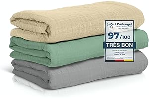 furora BABY Lange Bebe 80x80 cm, Mousseline (très Doux) en Coton Biologique (Oeko TEX 100 + GOTS) | Langes Coton bébé, Mousselines emmaillotage Bebe - Lavable à 60° (Nature)