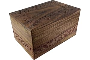 Indian Glance Wooden Urn Box - Urn for Human Ashes Funeral Cremation Urn with Hand Carved Design (X-Large 9.5 x 6.5 x 4.5 Inches Urn Holds: 163 cu. in.)