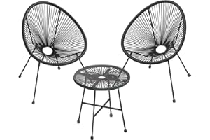 SONGMICS Meble balkonowe, zestaw mebli ogrodowych, zestaw 3, grupa wypoczynkowa, meble tarasowe, szklany blat, 2 krzesła, wewnątrz i na zewnątrz, na patio, do ogrodu, na zewnątrz, czarne GGF013B02