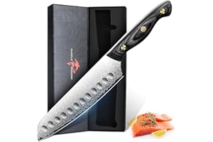 Purple Dragon Couteau Santoku en Acier Damas Couteau de Cuisine avec Nucleus VG10 et Manche en Bois Couteau de Cuisine Forge à la Main pour Viande Légumes et Poisson Cadeau pour Hommes