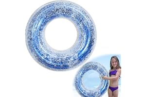 LUMOOM Anello da nuoto gonfiabile, con paillettes, anello da nuoto in PVC, trasparente, per adulti, piscina, spiaggia di sabbia (blu)