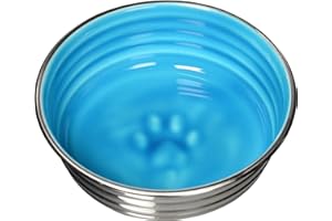 Loving Pets Le Bol Glazed Interior Stainless Steel Dog Bowl Non-Slip Dishwasher Safe Durable Pet Dish - Seine Blue - Small (500 ml)