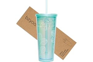 bzyoo SIP Gobelet en plastique à double paroi de 710 ml avec couvercle et paille – Tasse de voyage réutilisable, parfait pour le bureau, la piscine, les fêtes – Couleur : vert nacré