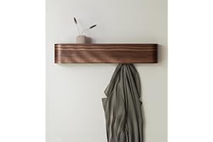 KAZAI. Wieszak na kurtki ścienny 'Toke' | Nowoczesny design z ukrytymi haczykami ściennymi | Panel z litego drewna fornirowanego | Orzech włoski