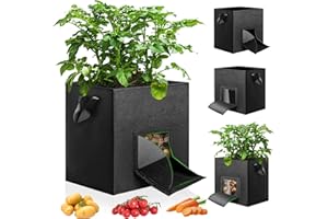 YedZen 4 Pack 12 Gallon Potato Grow Bag, Breathable Fabric Potato Planting Bag with Handles＆Window Flap, Home Garden Growing Bags Tomato for Potato, Tomato, Carrot, Vegetables, Fruits, Strawberry