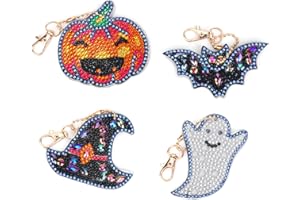 MWOOT 4 Pezzi 5D DIY Halloween Pittura Diamante Portachiavi,Zucca Drill Diamond Art Painting Keychain