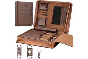 KEJIAR Zigarren-Humidor-Etui, tragbare Zigarren-Box mit Zigarren-V-Cutter, gerader Zigarrenschneider, Zigarrenpunsch, Zigarren-Luftbefeuchter-Packs, Reise-Humidor und Zigarrenzubehör, Geschenkset