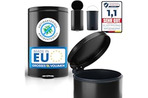 kogu ® 5l Edelstahl Mülleimer im stilvollem Schwarz mit getesteter antibakterieller Beschichtung, Absenkautomatik und easy Entleerungsfunktion für Büro, Küche, Bad, Gastronomie, Kosmetik und Praxis.