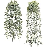 Der Rose Pack of 2 Fake Hanging Artificial Plants for Decoration with Eucalyptus Vines
