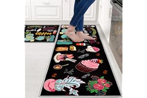 ‎HZVRTN HZVRTN Küchenteppich waschbar rutschfest Küchenmatte,KomfortWasserdichte Stehmatte für Haus, Küche und Waschküche 2-Teiliges (Coffee, 43x75+43x150cm)